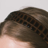 Jennifer Behr - Embossed Leather Cruz Headband -- Brown Croc