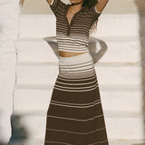 Faithfull - Casia Maxi Skirt Accordion Stripe Brown Beige