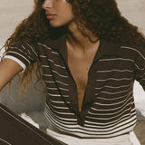 Faithfull - Sable Polo Shirt Accordion Stripe Brown Beige