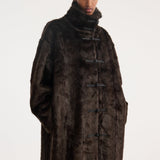 ROHE - Mandarin faux fur coat | dark brown