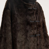 ROHE - Mandarin faux fur coat | dark brown