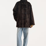 ROHE - Mandarin faux fur short coat | dark brown