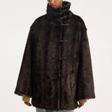 ROHE - Mandarin faux fur short coat | dark brown
