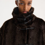 ROHE - Mandarin faux fur short coat | dark brown