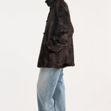 ROHE - Mandarin faux fur short coat | dark brown