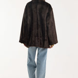 ROHE - Mandarin faux fur short coat | dark brown