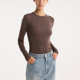 ROHE - Fine merino long sleeve | brown melange