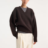 ROHE - Sculptural compact v-neck | dark brown