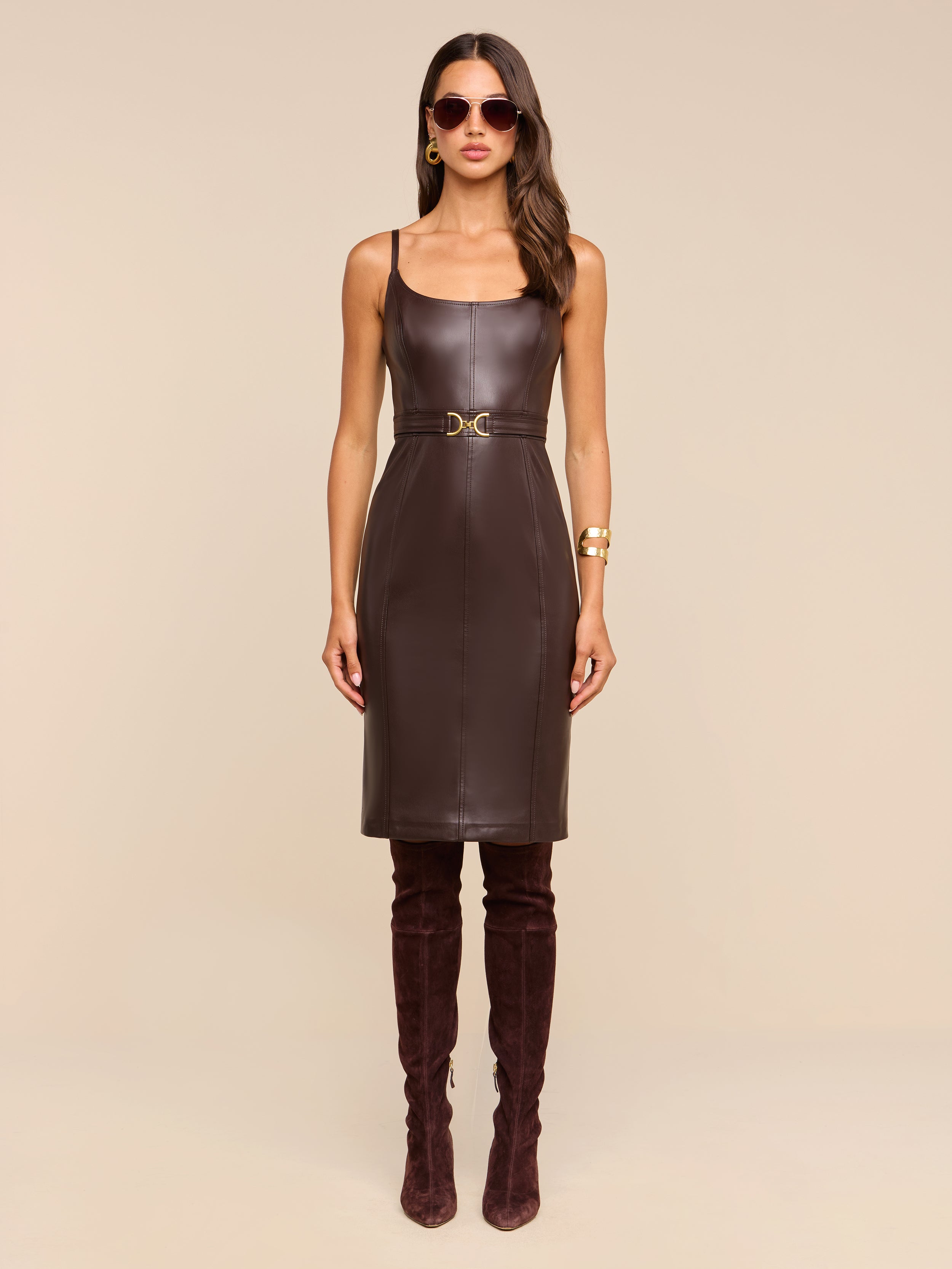 l'agence leather dress Halia Vegan In Coffee Bean Size:29W / XS / 44 EUR dark drama or layer Pin-Up Essentials KissProm Mermaid Strapless Asymmetrical