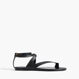 Khaite - Aimee Ankle Strap Flat Sandal in Black Leather