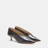 Le Monde Beryl - Babouche Kitten / Coco Brown Leather Croc Effect