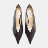 Le Monde Beryl - Babouche Kitten / Coco Brown Leather Croc Effect