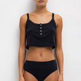 Leset - Pointelle Crop Button Scoop Neck Tank