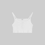 Leset - Pointelle Crop Button Scoop Neck Tank
