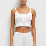Leset - Pointelle Crop Button Scoop Neck Tank