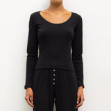 Leset - Pointelle Long Sleeve Scoop Neck