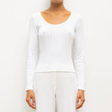 Leset - Pointelle Long Sleeve Scoop Neck