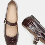 Le Monde Beryl - Mary Jane / Coco Brown Leather Croc Effect