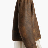 Khaite - Ruban Jacket in Dark Brown Distresed Leather