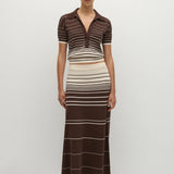 Faithfull - Sable Polo Shirt Accordion Stripe Brown Beige