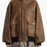Khaite - Sandor Jacket in Dark Brown Distressed Leather