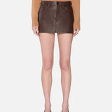 FRAME - The Leather Mini Skirt -- Dark Brown