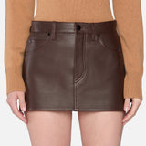FRAME - The Leather Mini Skirt -- Dark Brown