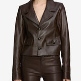 FRAME - The Leather Cuffed Jacket -- Dark Brown