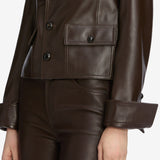 FRAME - The Leather Cuffed Jacket -- Dark Brown