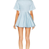 Helsa Stretch Cotton Sateen Shirt Dress in Blue
