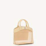 SAVETTE - Small Tondo Tote in Ecru Mesh with Smooth Leather Trim