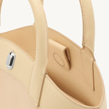 SAVETTE - Small Tondo Tote in Ecru Mesh with Smooth Leather Trim