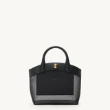 SAVETTE - Small Tondo Tote in Black Mesh with Smooth Leather Trim