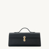 SAVETTE - Slim Symmetry Pochette in Black Grained Leather with Two - Tone Hardware