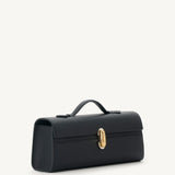 SAVETTE - Slim Symmetry Pochette in Black Grained Leather with Two - Tone Hardware
