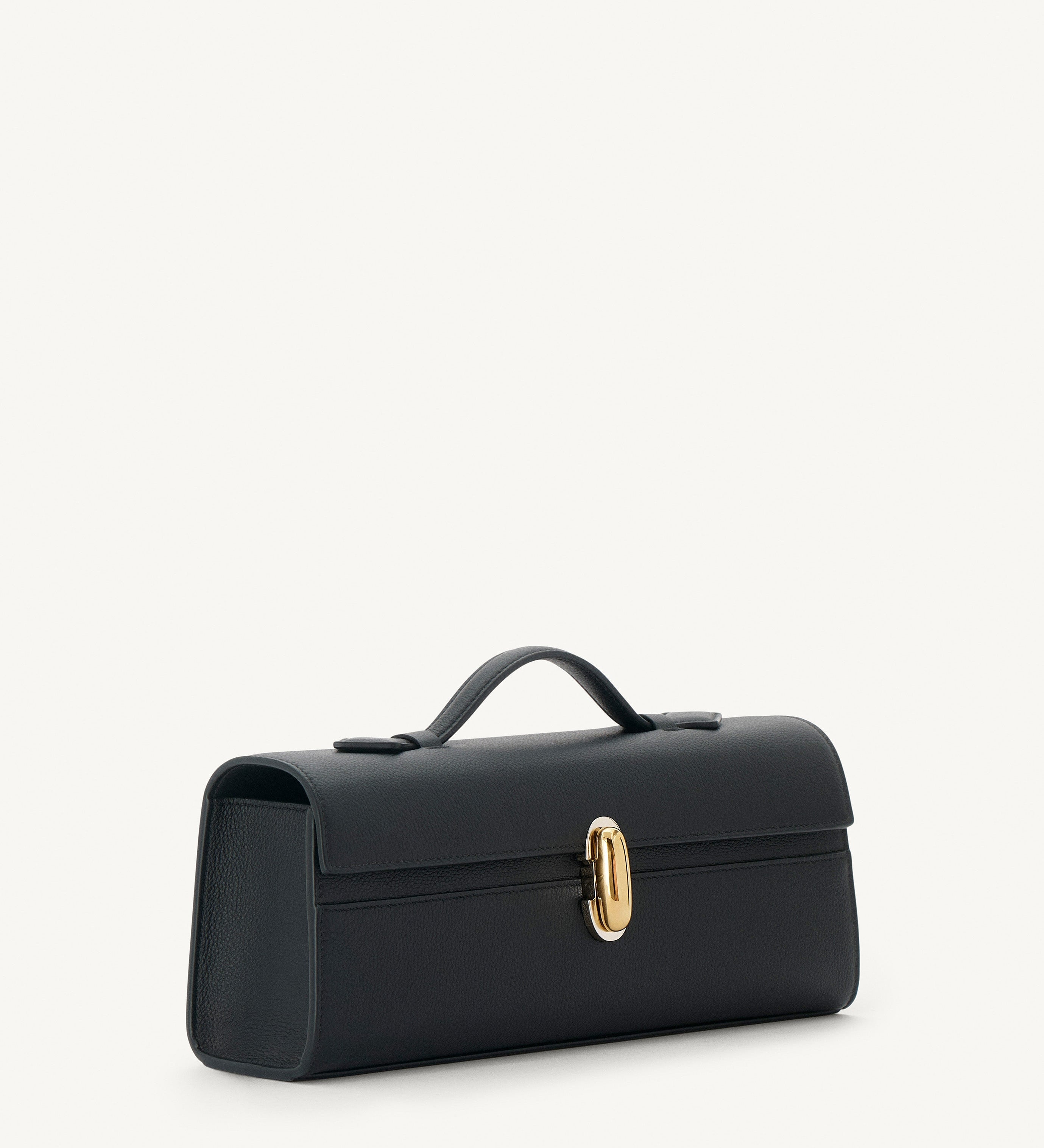 SAVETTE - Slim Symmetry Pochette in Black Grained Leather with Two - Tone Hardware