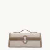 SAVETTE - Slim Symmetry Pochette in Clay Herringbone Linen with Smooth Leather Trim