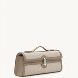 SAVETTE - Slim Symmetry Pochette in Clay Herringbone Linen with Smooth Leather Trim