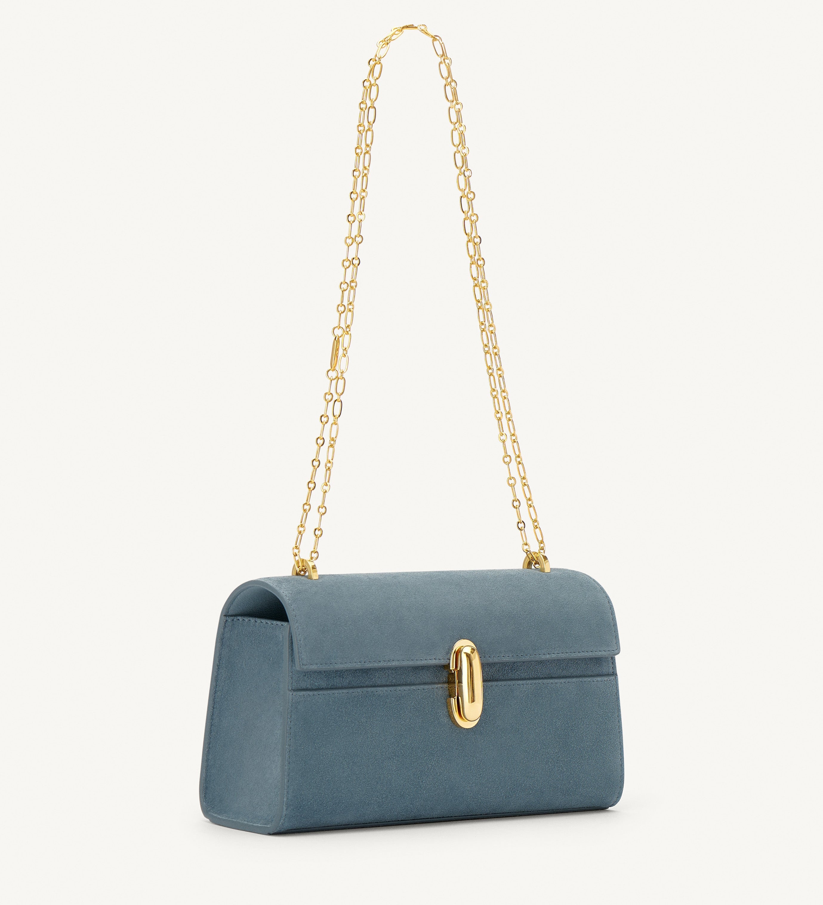 SAVETTE - Symmetry Chain Pochette in Denim Suede