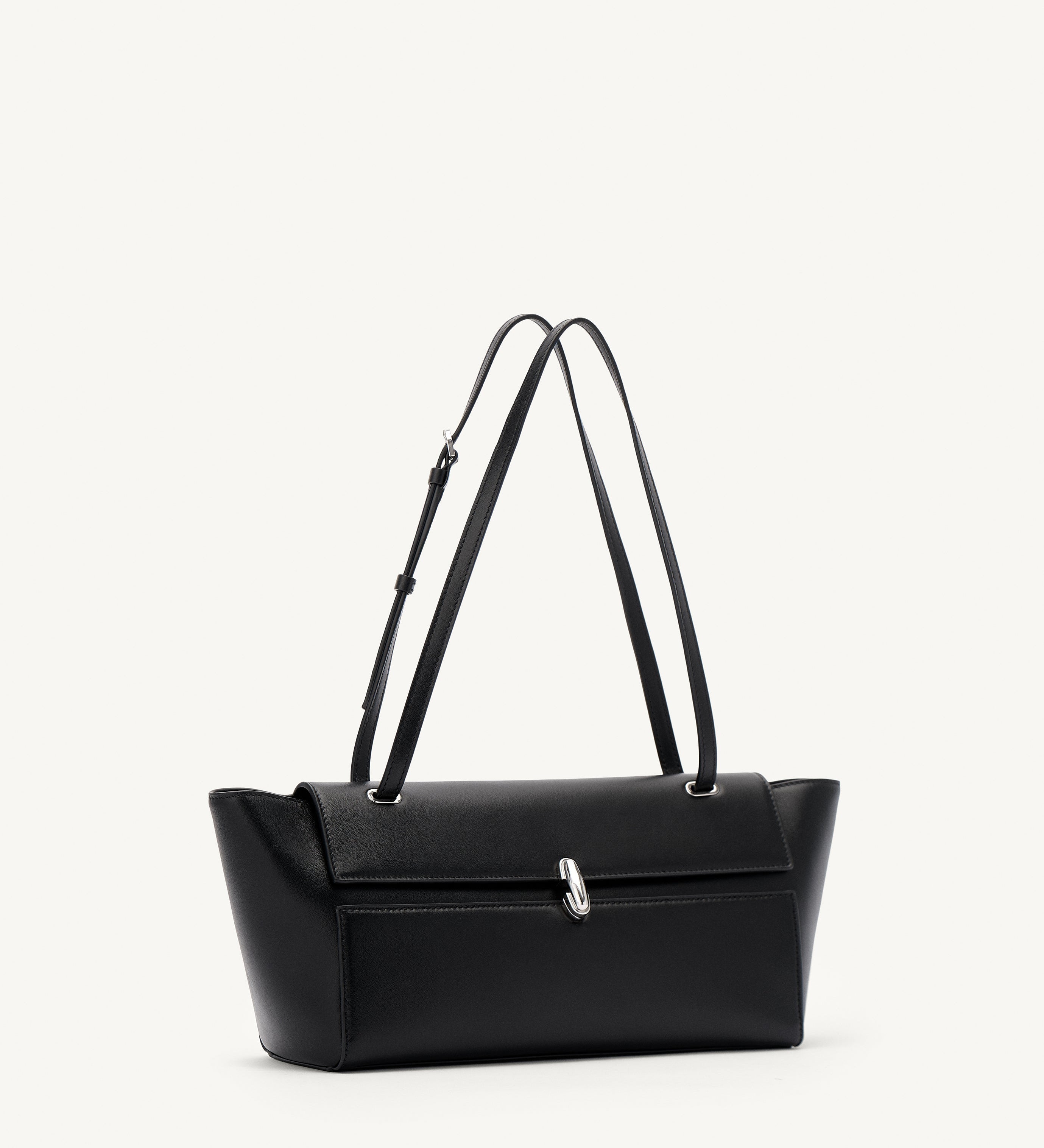 SAVETTE - Trapeze Shoulder Bag in Black Leather