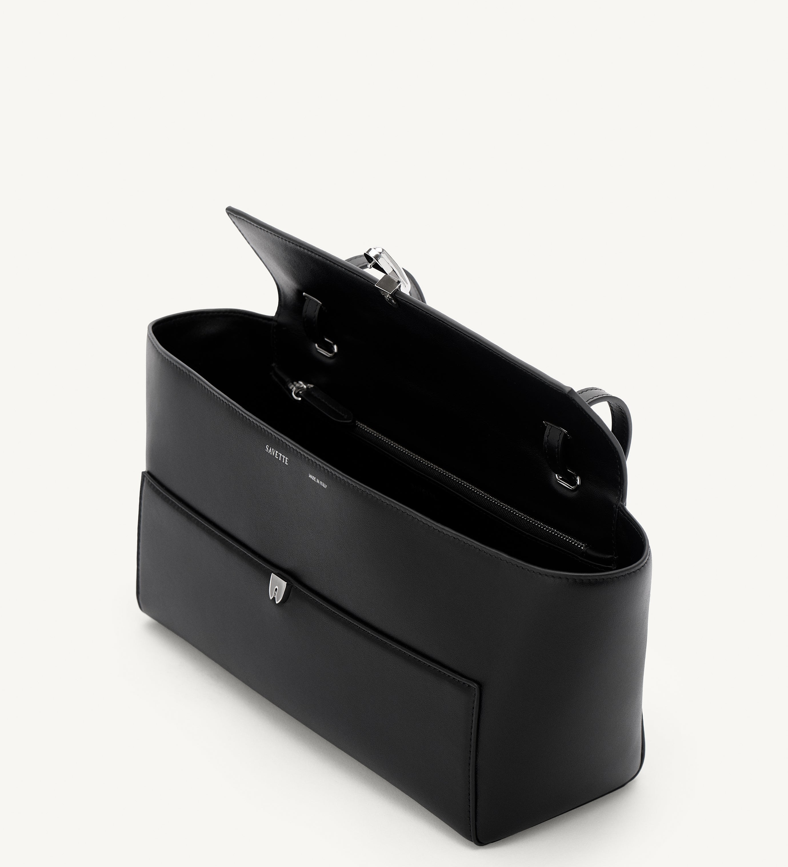 SAVETTE - Trapeze Shoulder Bag in Black Leather