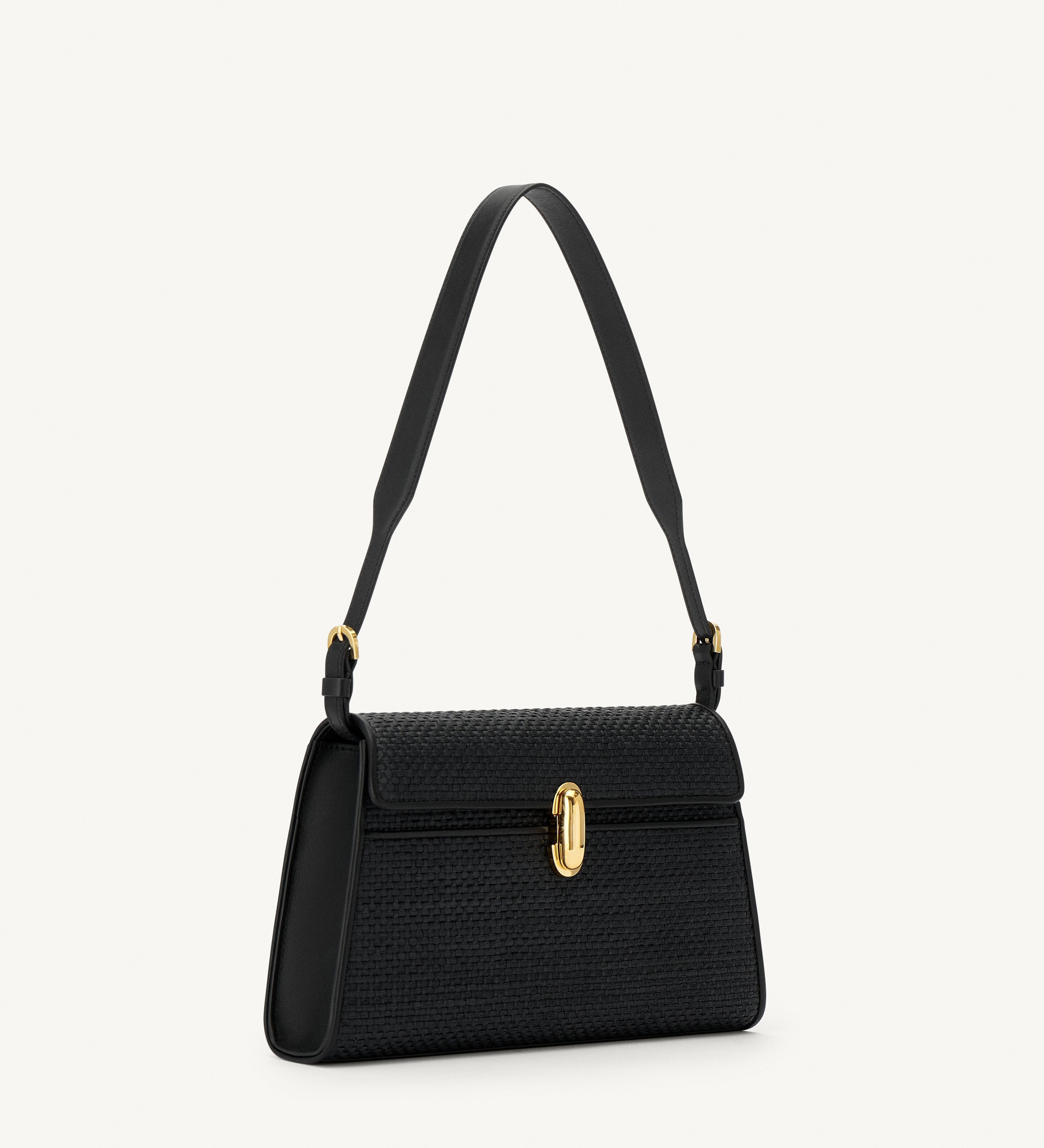 SAVETTE - Symmetry Shoulder Bag in Black Raffia