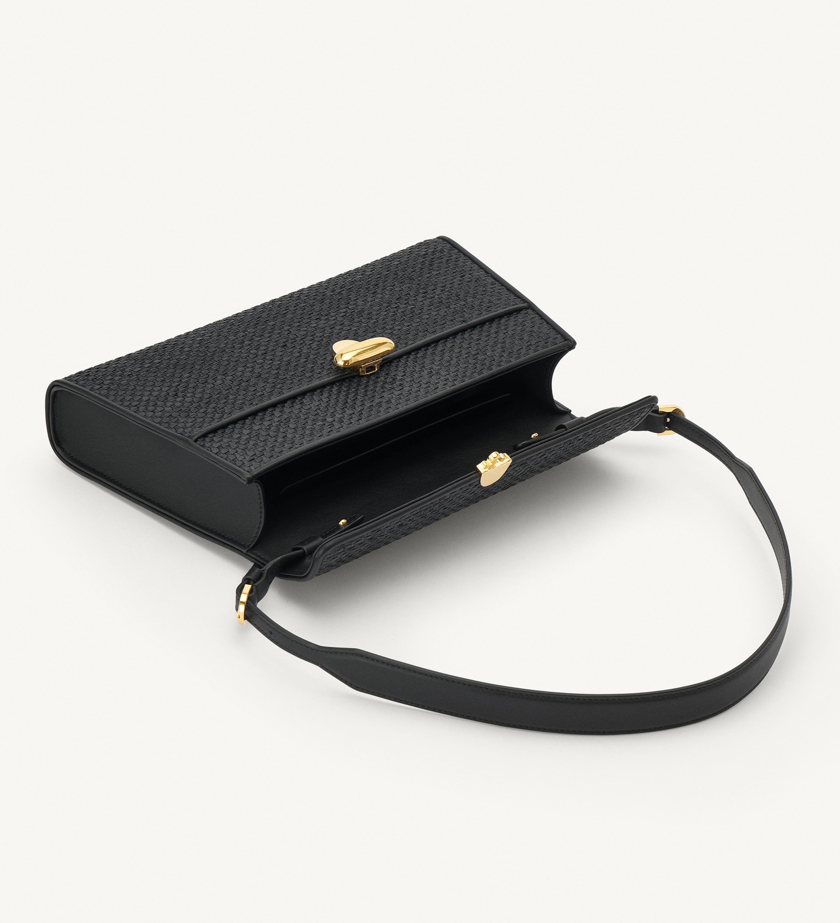 SAVETTE - Symmetry Shoulder Bag in Black Raffia