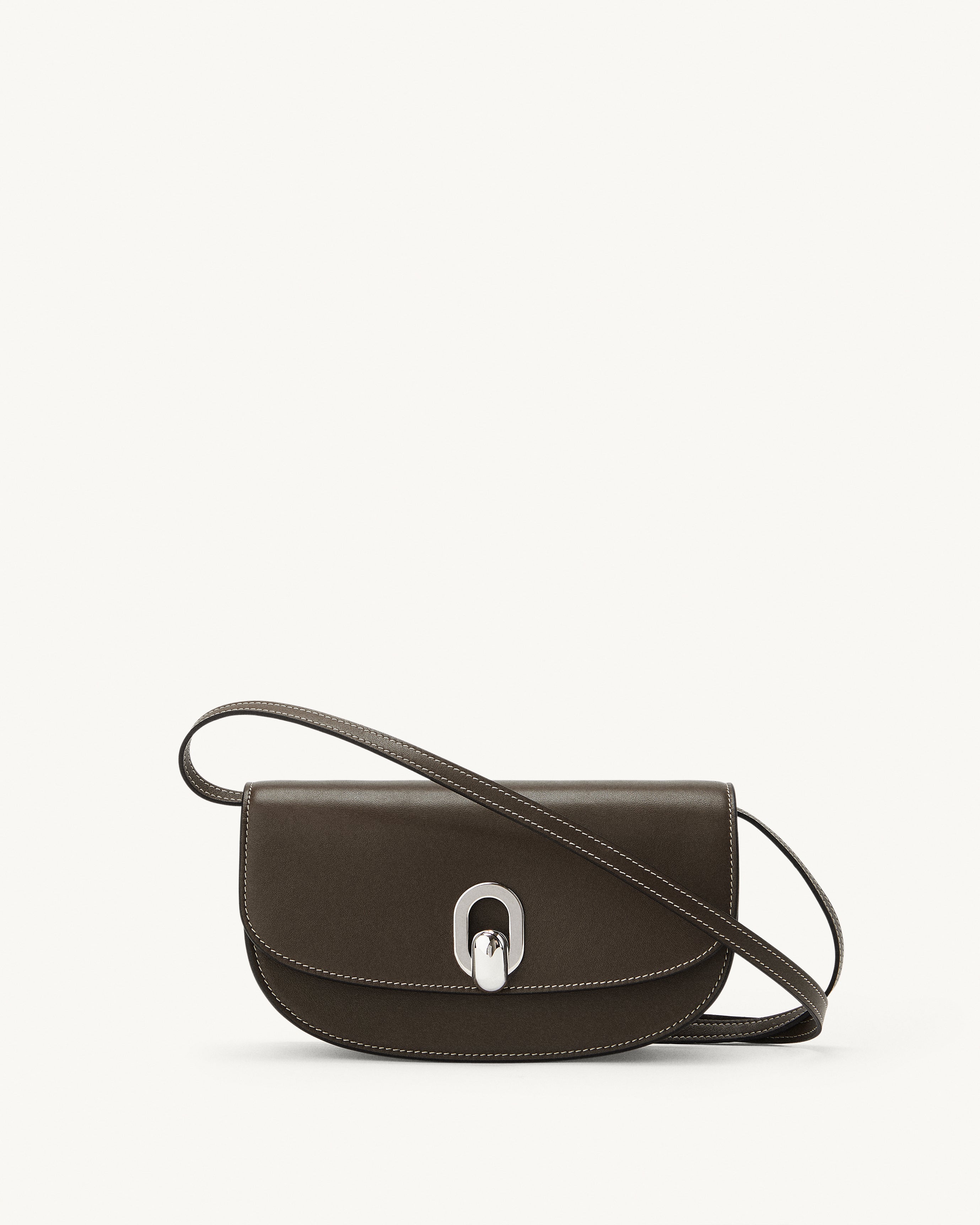 front view of the Tondo Crescent handbag in Mink leather