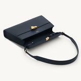 SAVETTE - Symmetry Shoulder Bag in Navy Grained Leather