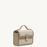 SAVETTE - Symmetry 19 in Clay Herringbone with Smooth Leather Trim