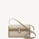 SAVETTE - Symmetry 26 in Clay Herringbone Linen with Smooth Leather Trim
