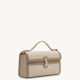 SAVETTE - Symmetry 26 in Clay Herringbone Linen with Smooth Leather Trim
