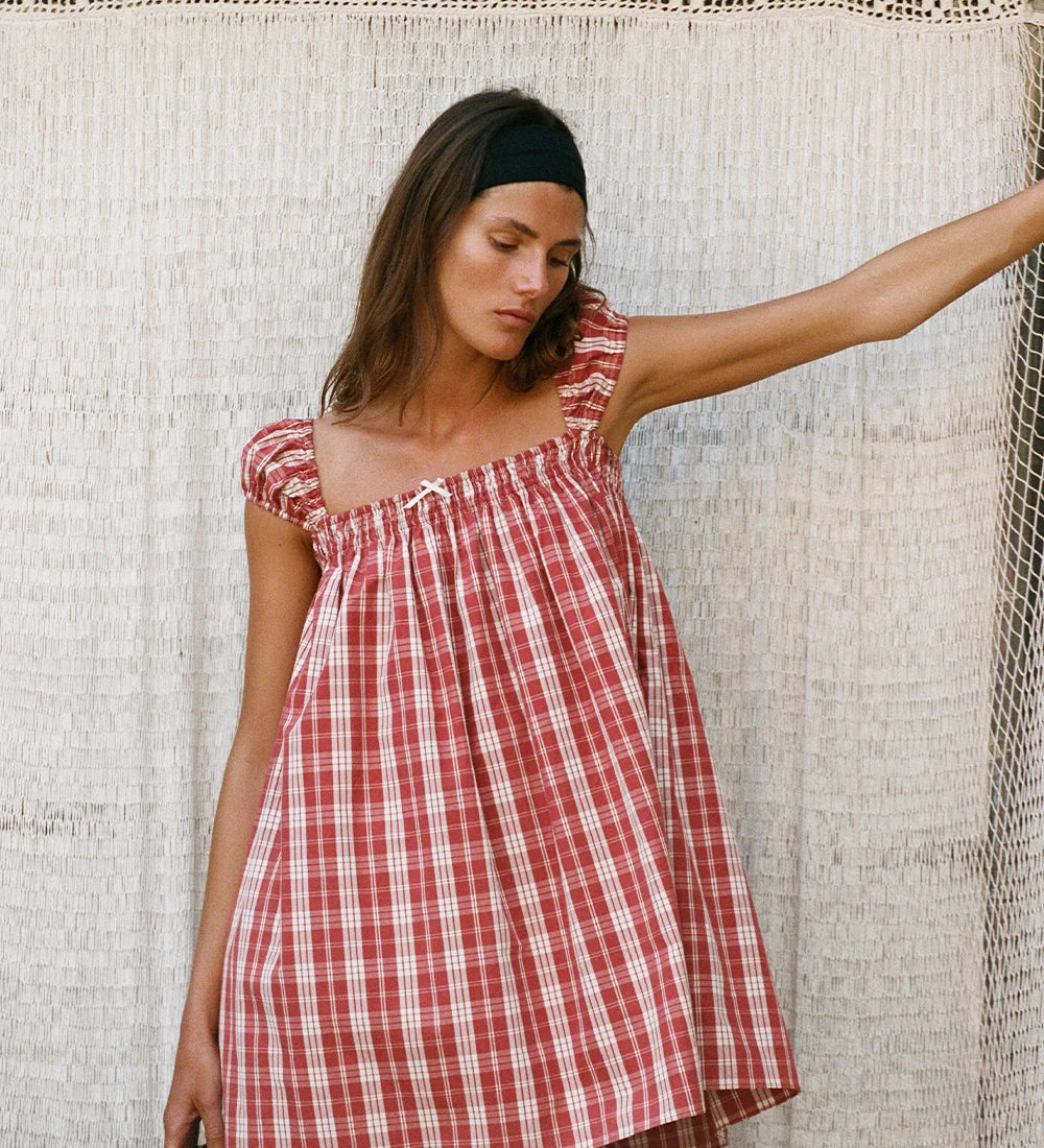 Faithfull - Belinha Mini Dress Ines Check Terra Rosso