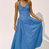 Faithfull - Del Ros Midi Dress Flor Check Cobalt